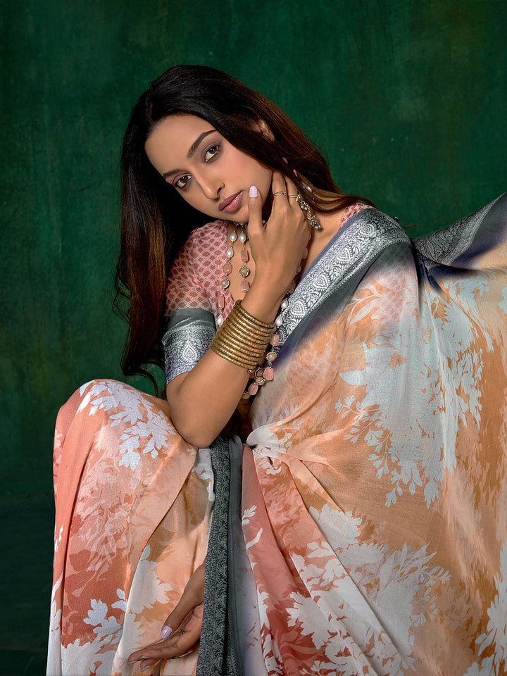 Ombre Floral Printed Georgette Saree