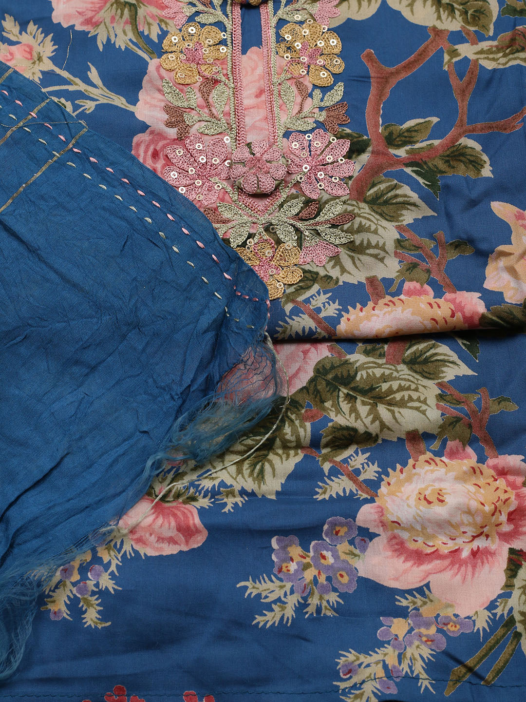 Embroidered Muslin Unstitched Suit With Pant &amp; Dupatta
