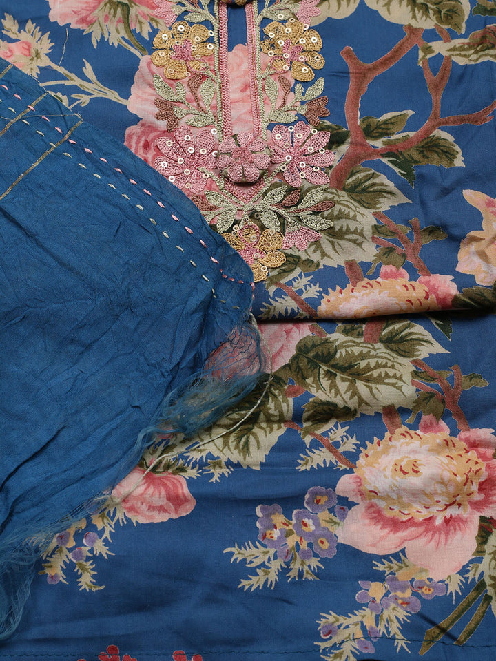 Embroidered Muslin Unstitched Suit With Pant &amp; Dupatta
