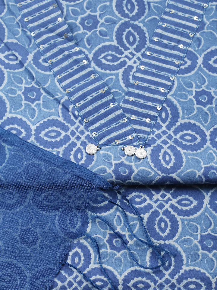 Embroidered Cotton Blend Unstitched Suit With Pant &amp; Dupatta