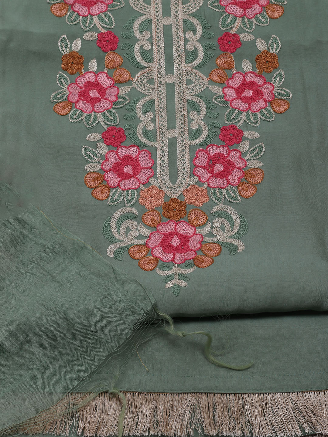Neck Embroidered Chanderi Unstitched Suit With Dupatta