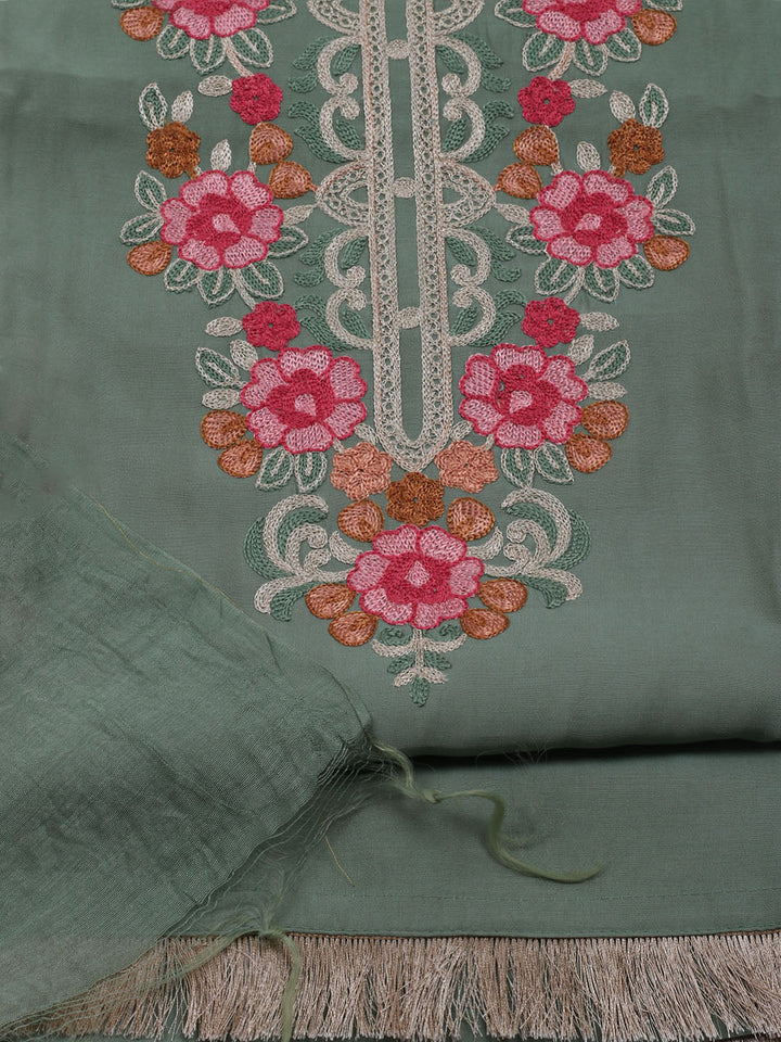 Neck Embroidered Chanderi Unstitched Suit With Dupatta
