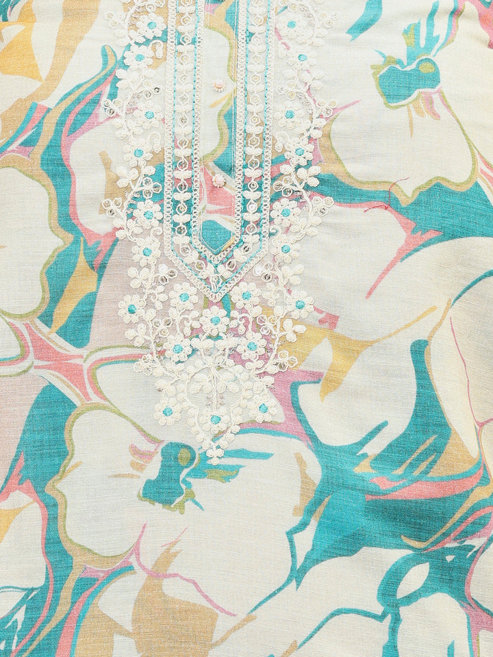 Neck Embroidered Cotton Blend Unstitched Suit Piece With Dupatta