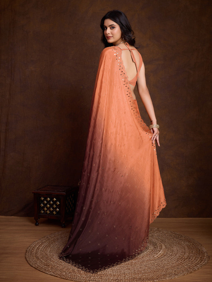 Embroidered Chinon Saree