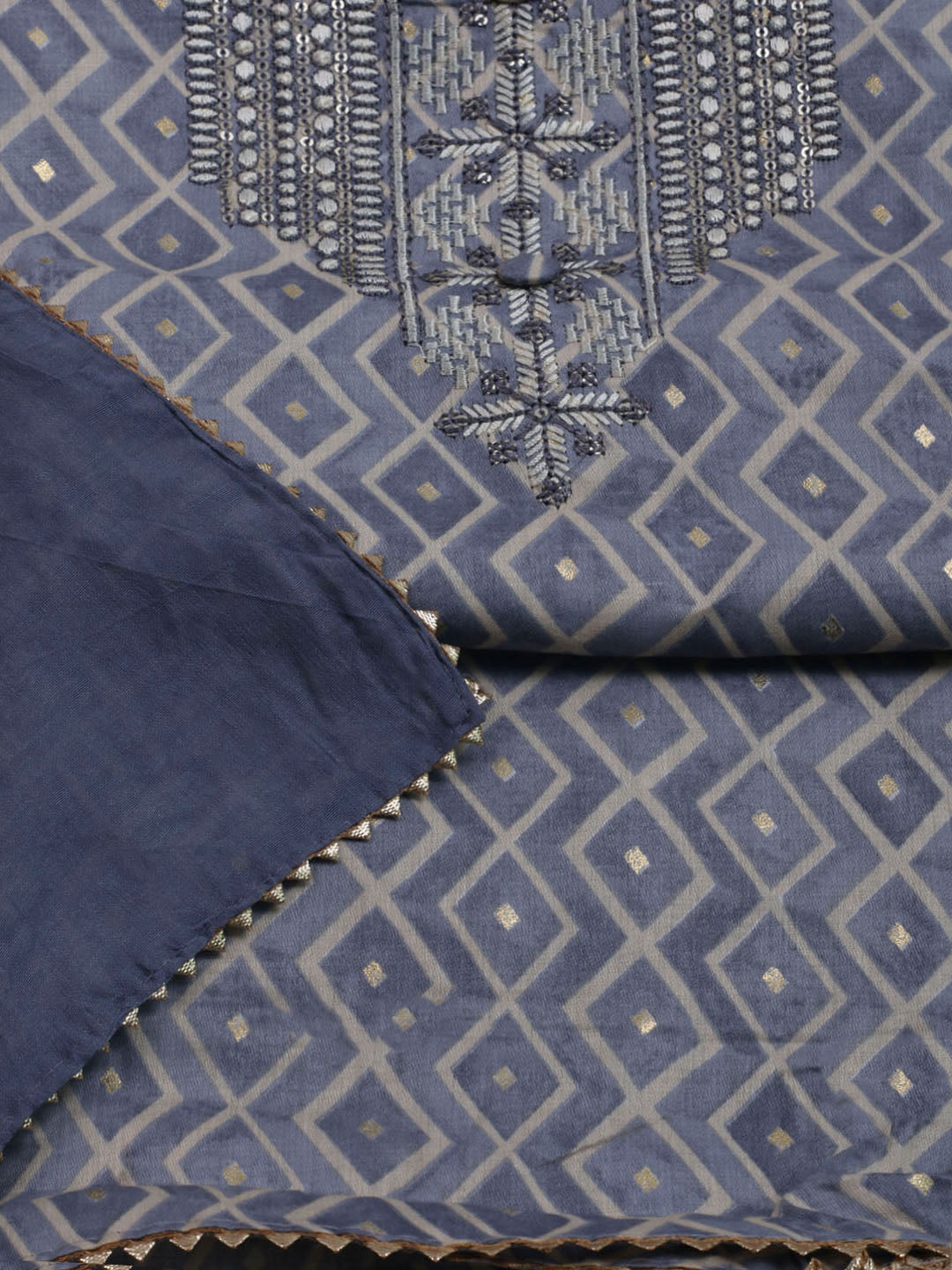 Printed Cotton Blend Unstitched Suit With Dupatta