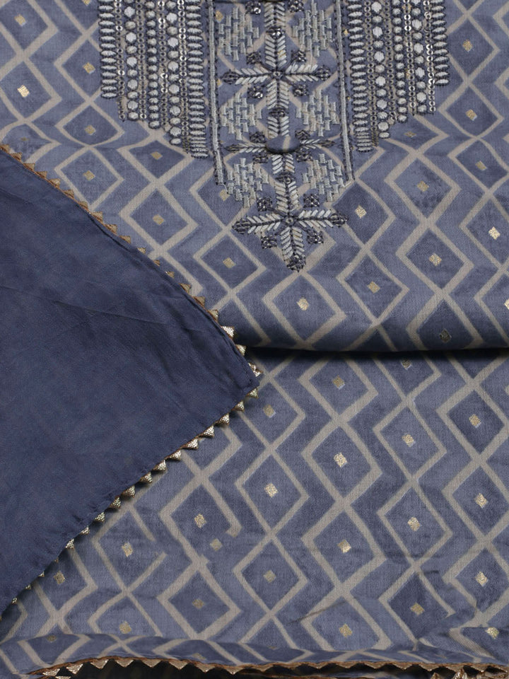 Printed Cotton Blend Unstitched Suit With Dupatta