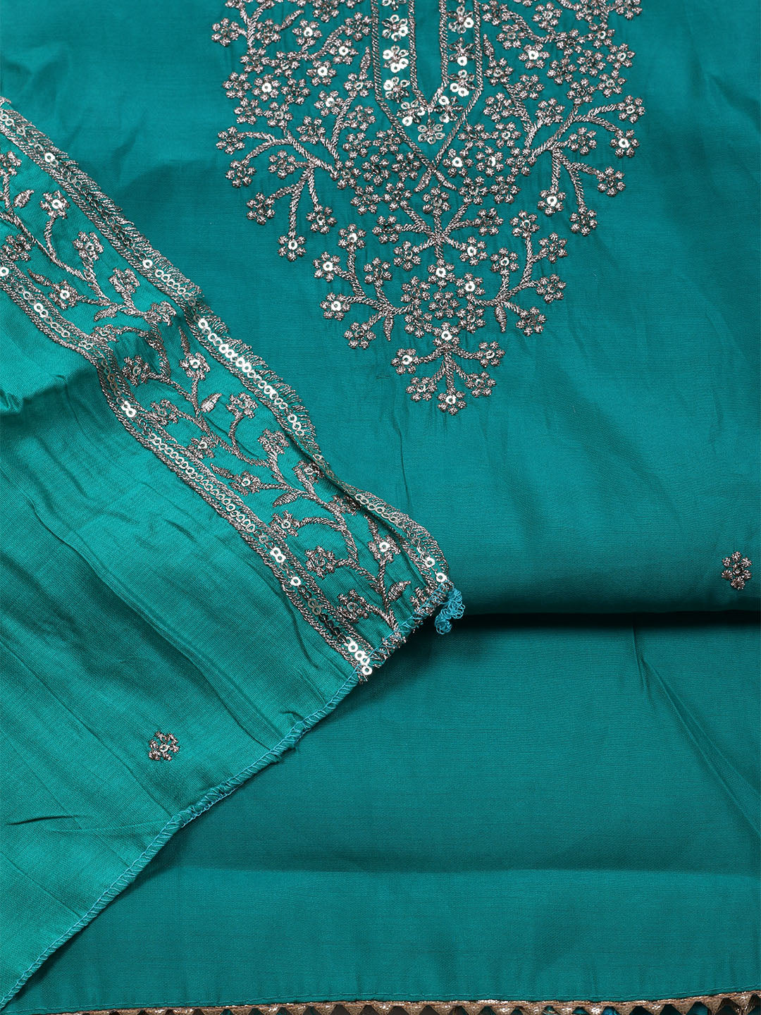 Neck Embroidered Chanderi Unstitched Suit With Dupatta