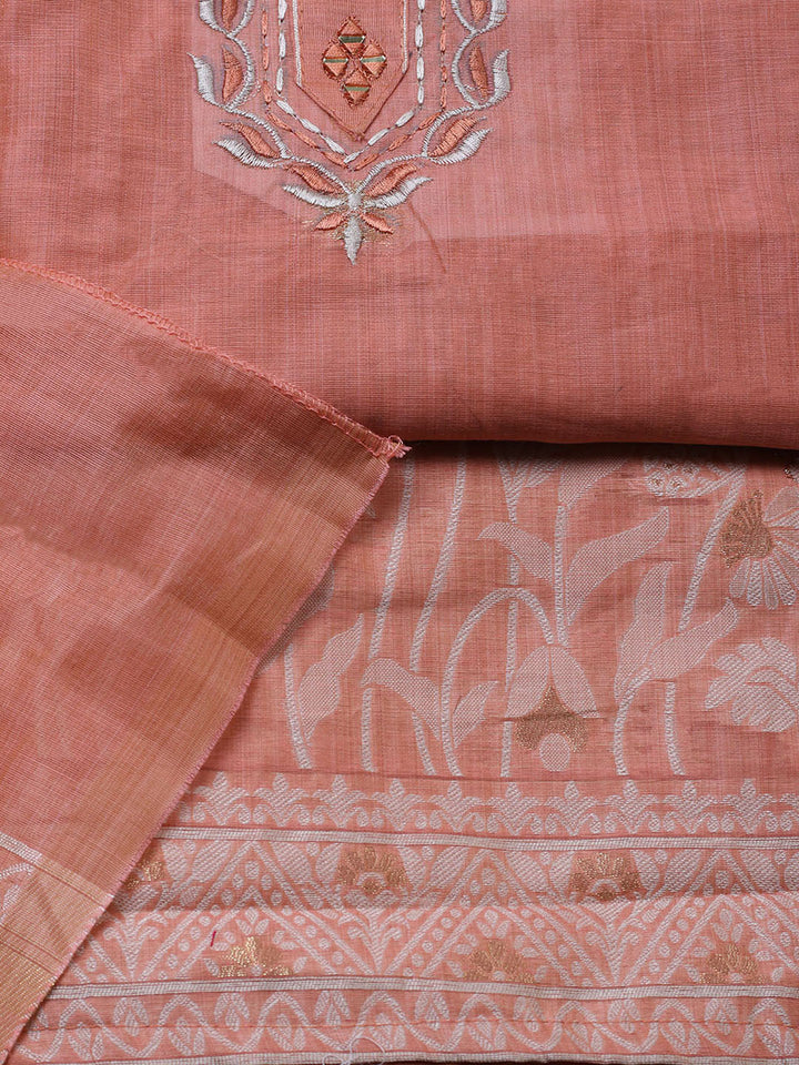 Embroidered Cotton Blend Unstitched Suit With Pant &amp; Dupatta