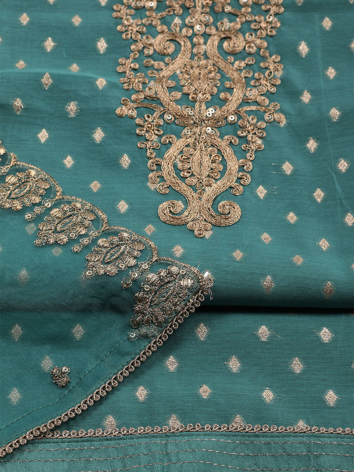 Neck Embroidered Chanderi Unstitched Suit With Dupatta