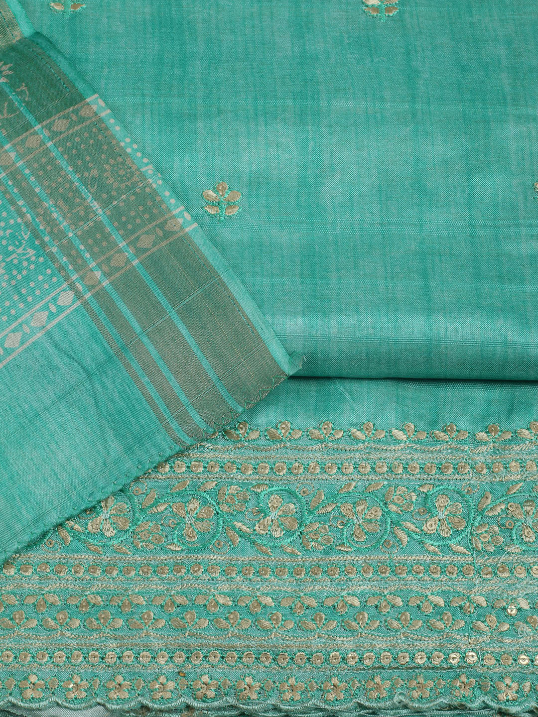Embroidered Chanderi Unstitched Suit With Pant &amp; Dupatta