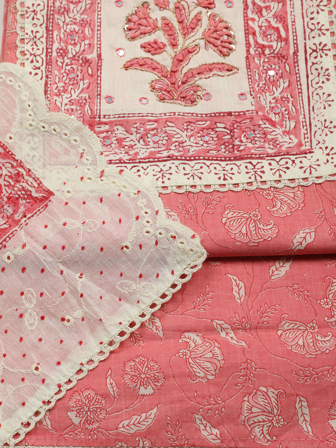 Printed Cotton Blend Unstitched Suit With Pant &amp; Dupatta