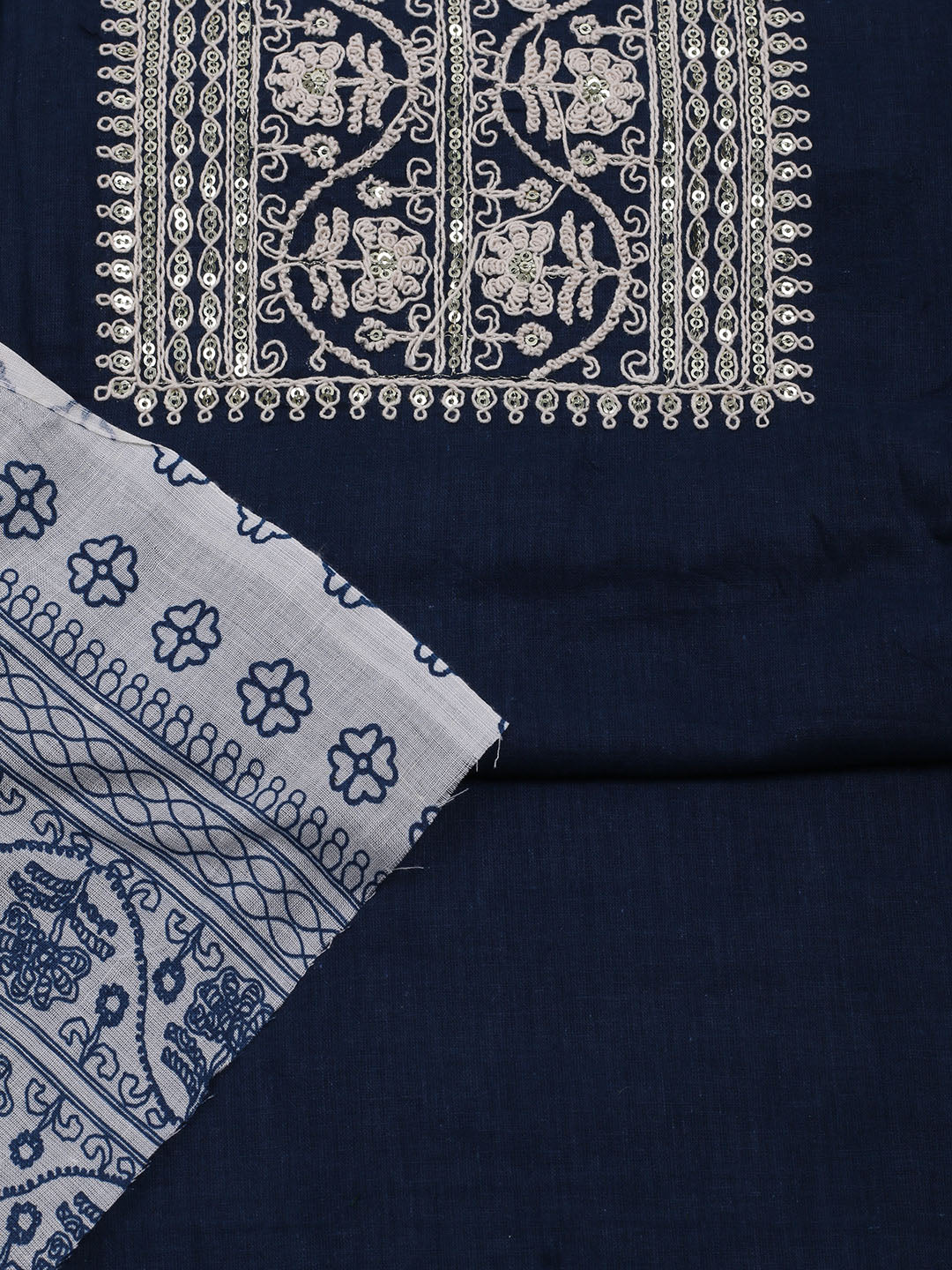 Neck Embroidered Cotton Blend Unstitched Suit With Dupatta