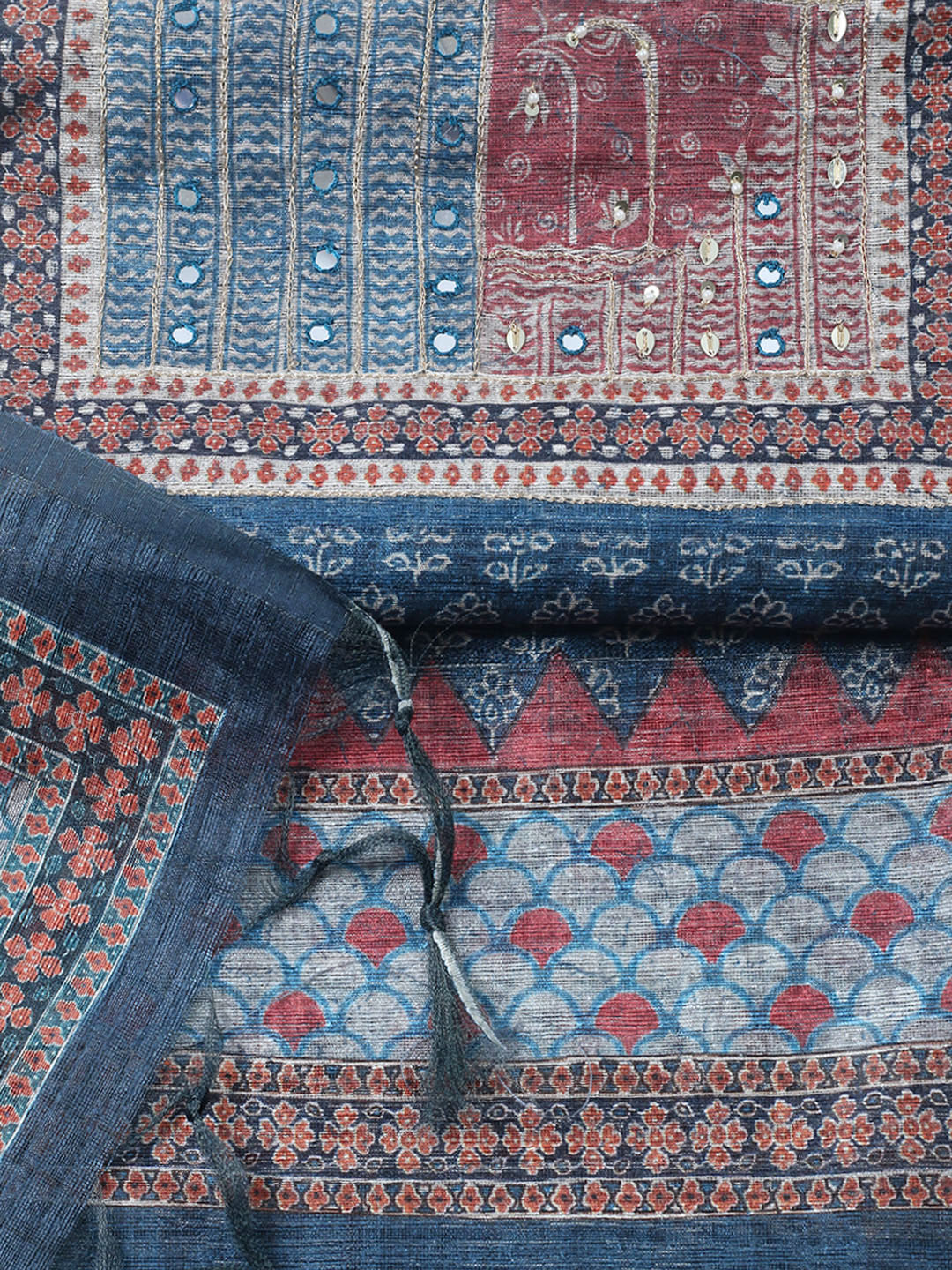 Embroidered Chanderi Unstitched Suit With Pant &amp; Dupatta