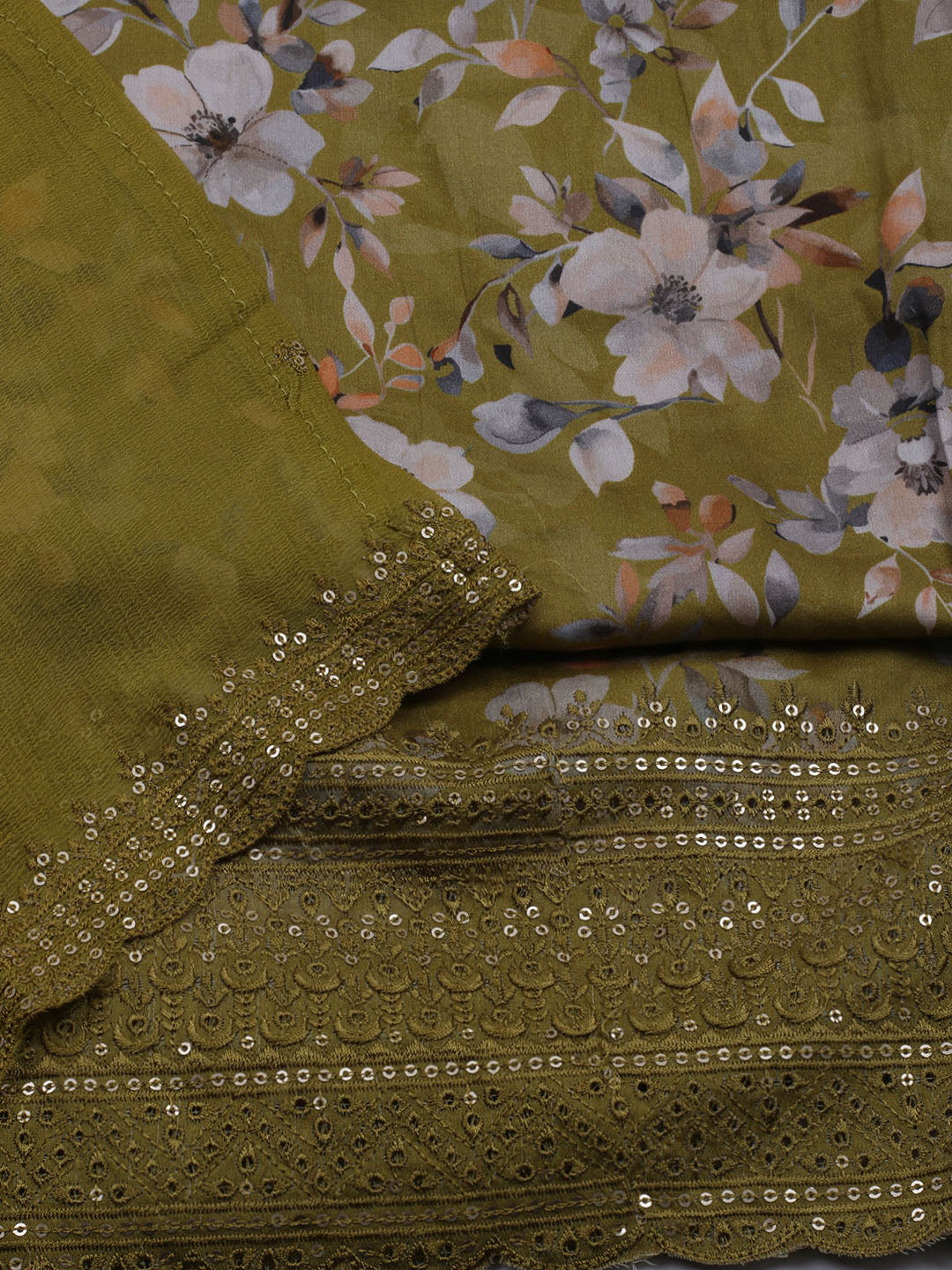 Printed Cotton Blend Unstitched Suit With Dupatta