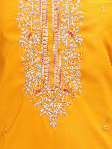 Neck Embroidered Chanderi Unstitched Suit Piece With Dupatta