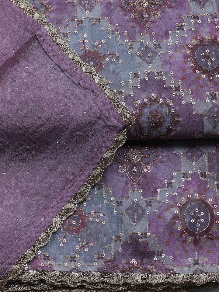 Neck Embroidered Chinon Unstitched Suit With Dupatta