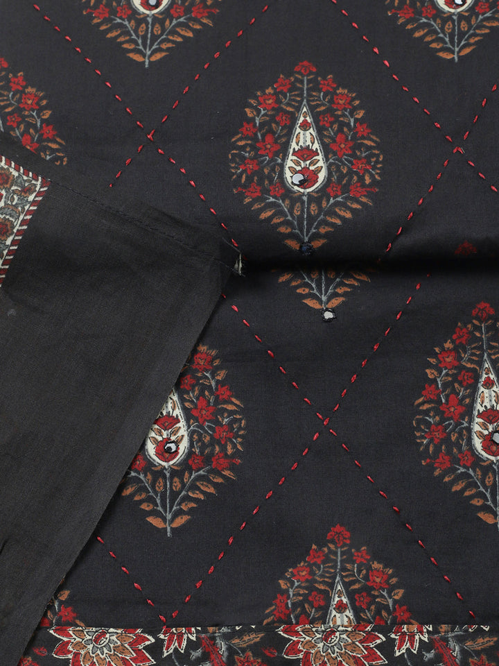 Embroidered Cotton Blend Unstitched Suit With Pant &amp; Dupatta