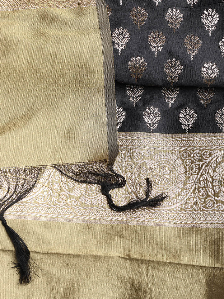 Woven Banarasi Chanderi Unstitched Suit With Dupatta