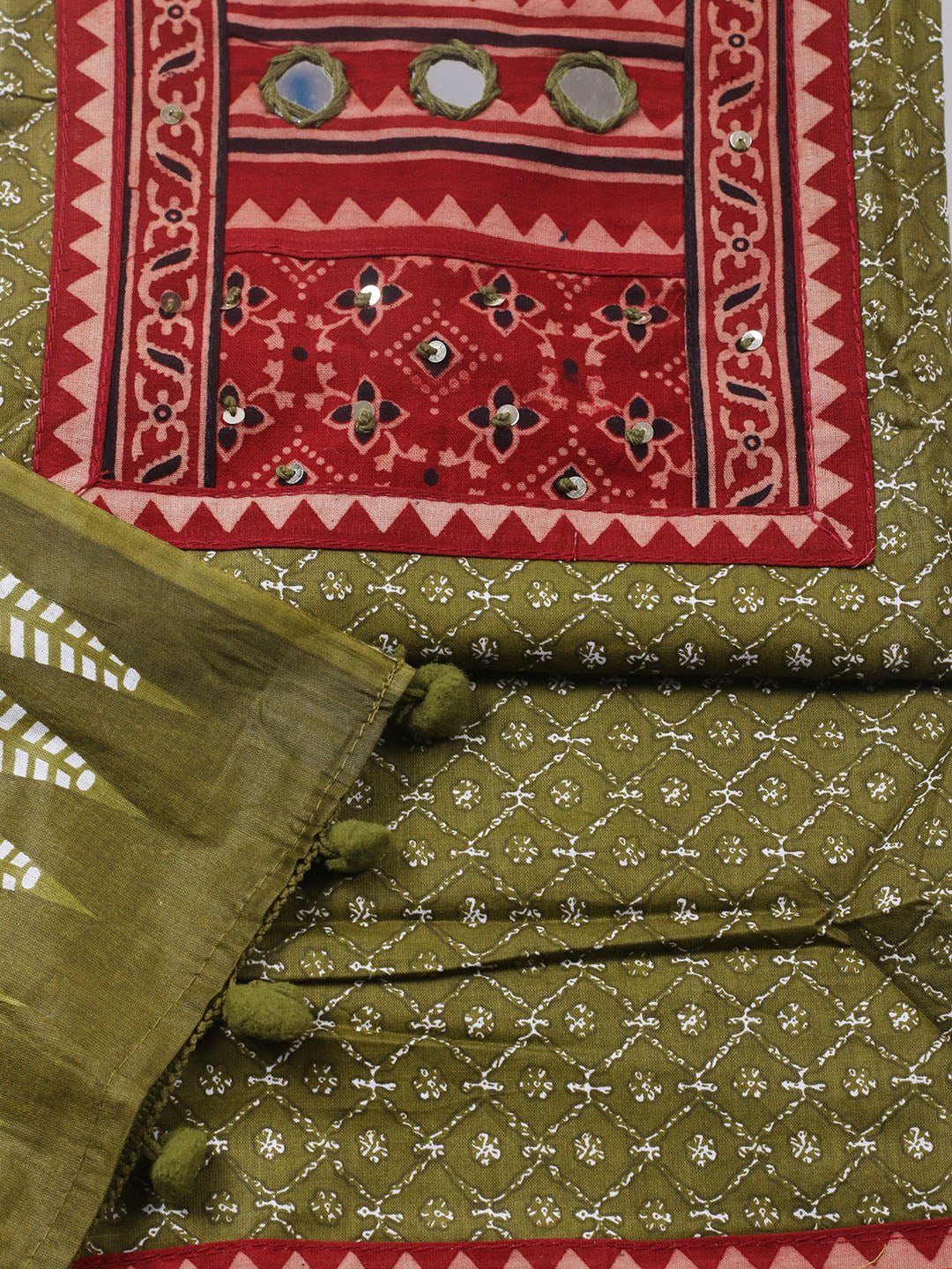 Printed Cotton Blend Unstitched Suit With Pant &amp; Dupatta