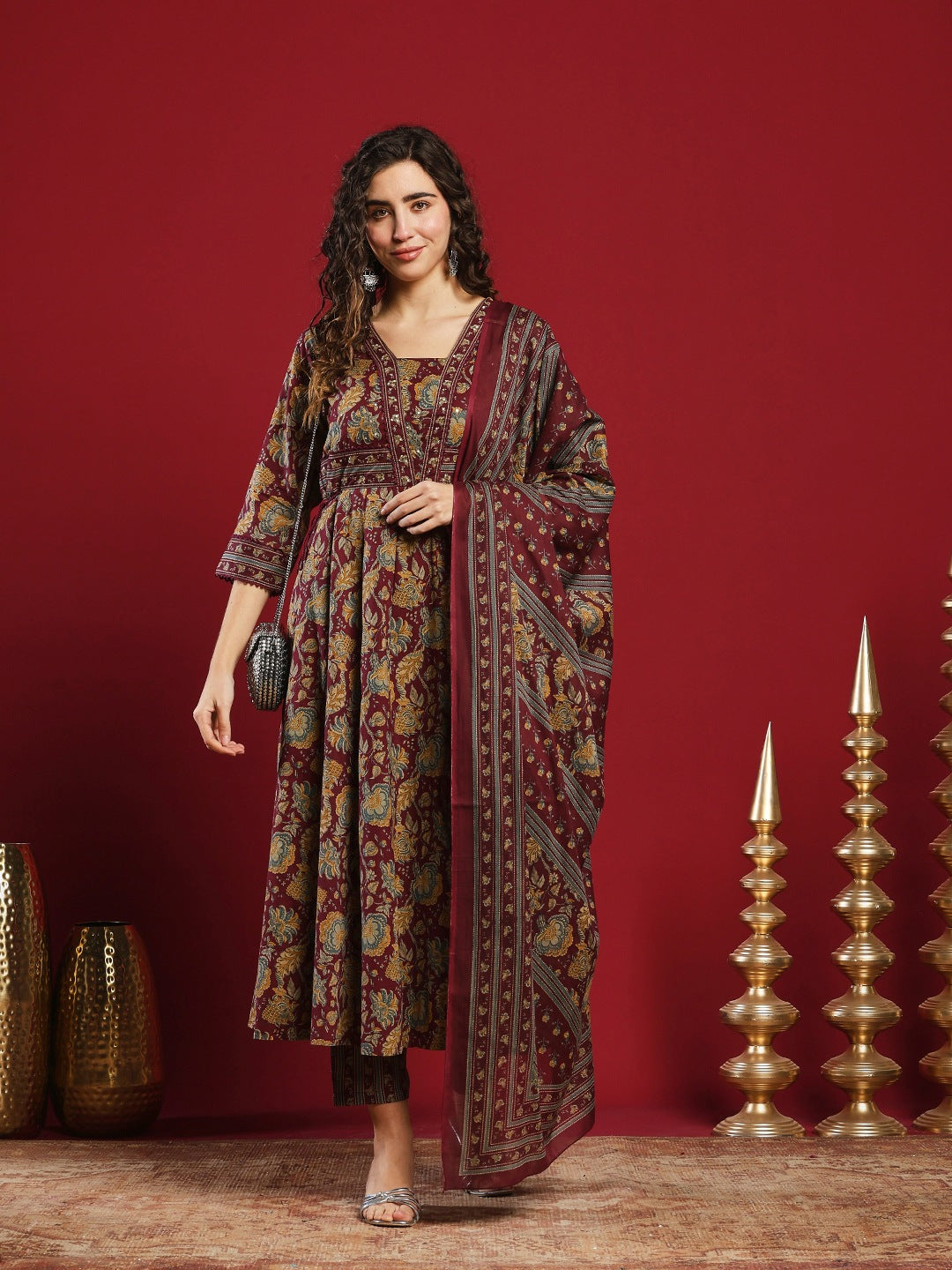 Printed Cotton Kurta With Pant &amp; Dupatta