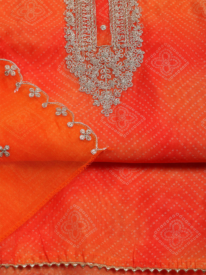 Neck Embroidered &amp; Printed Organza Unstitched Suit With Dupatta