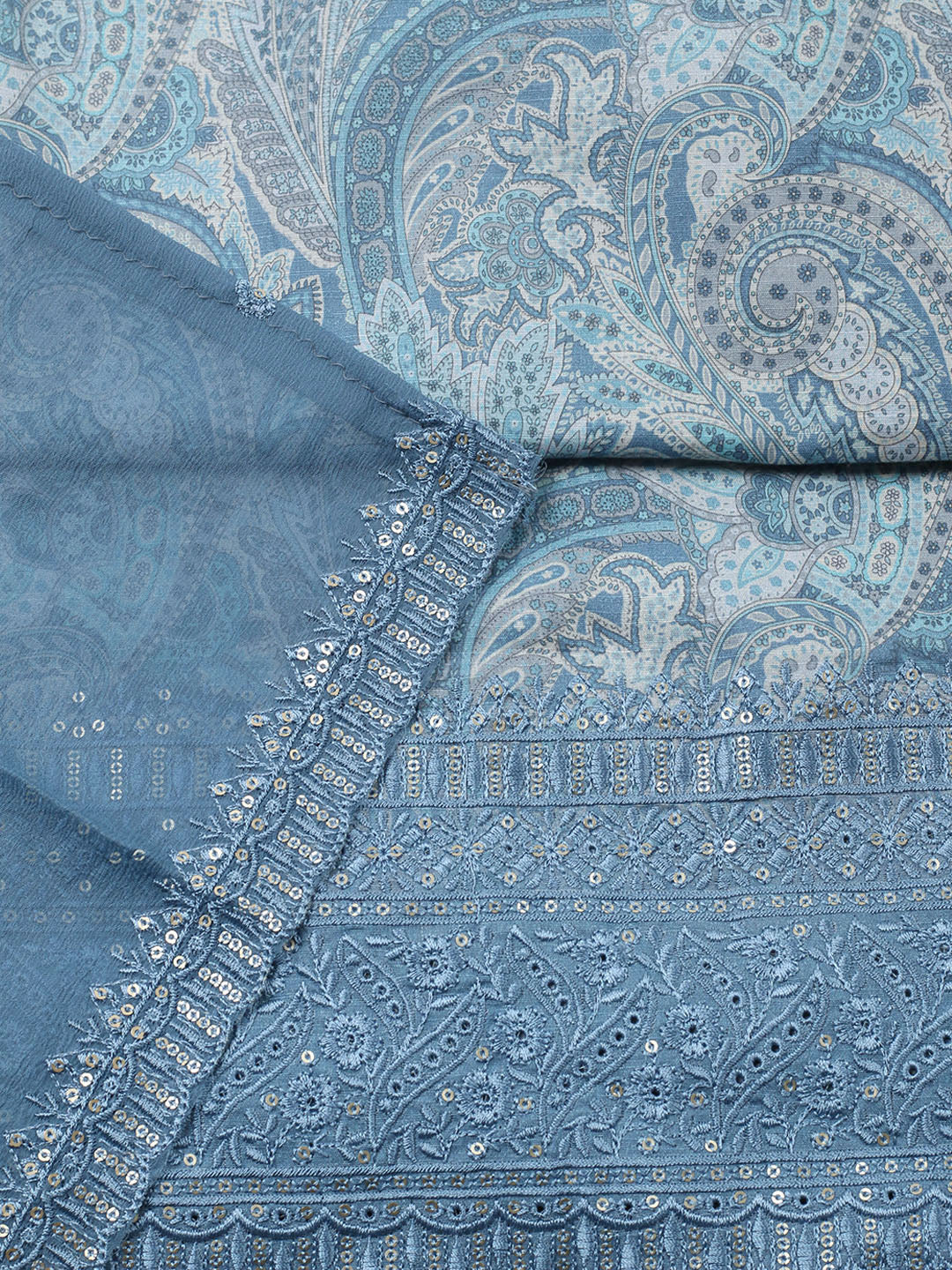Embroidered Chanderi Unstitched Suit With Pant &amp; Dupatta