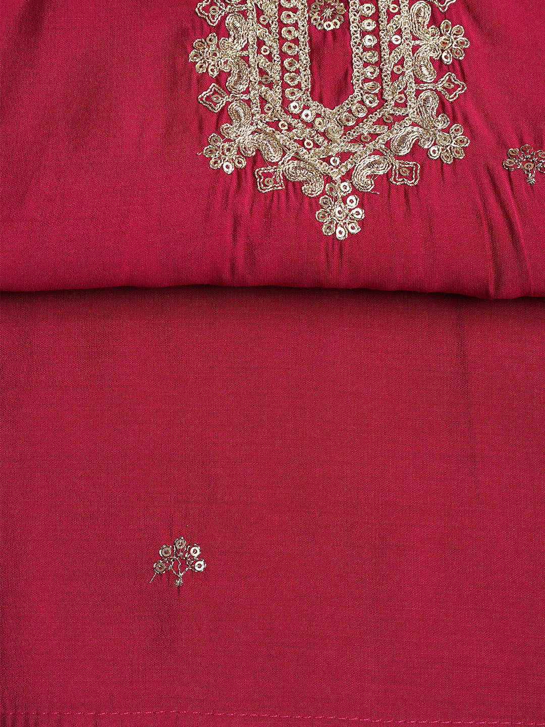 Neck Embroidered Chanderi Unstitched Suit With Dupatta