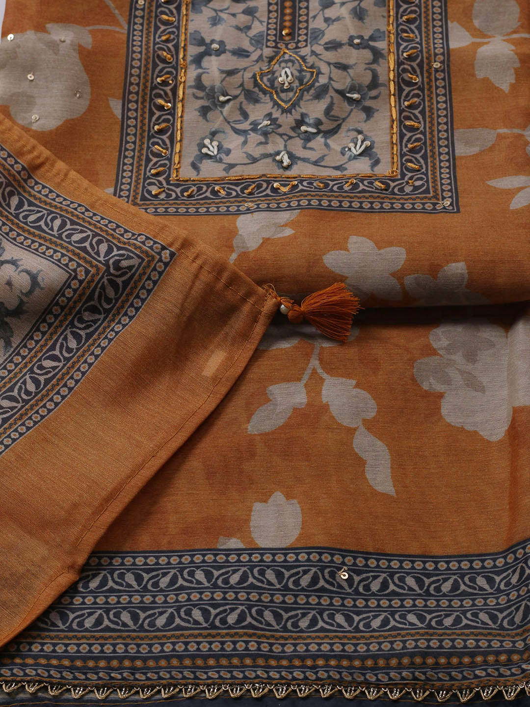 Printed Chanderi Unstitched Suit With Dupatta