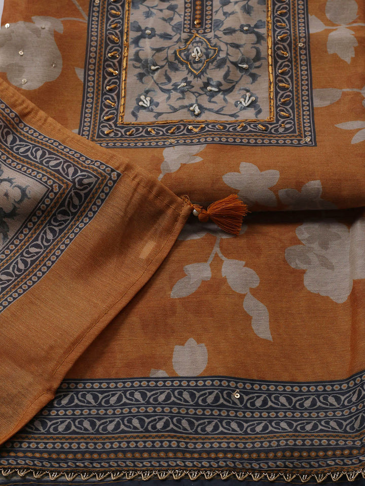 Printed Chanderi Unstitched Suit With Dupatta