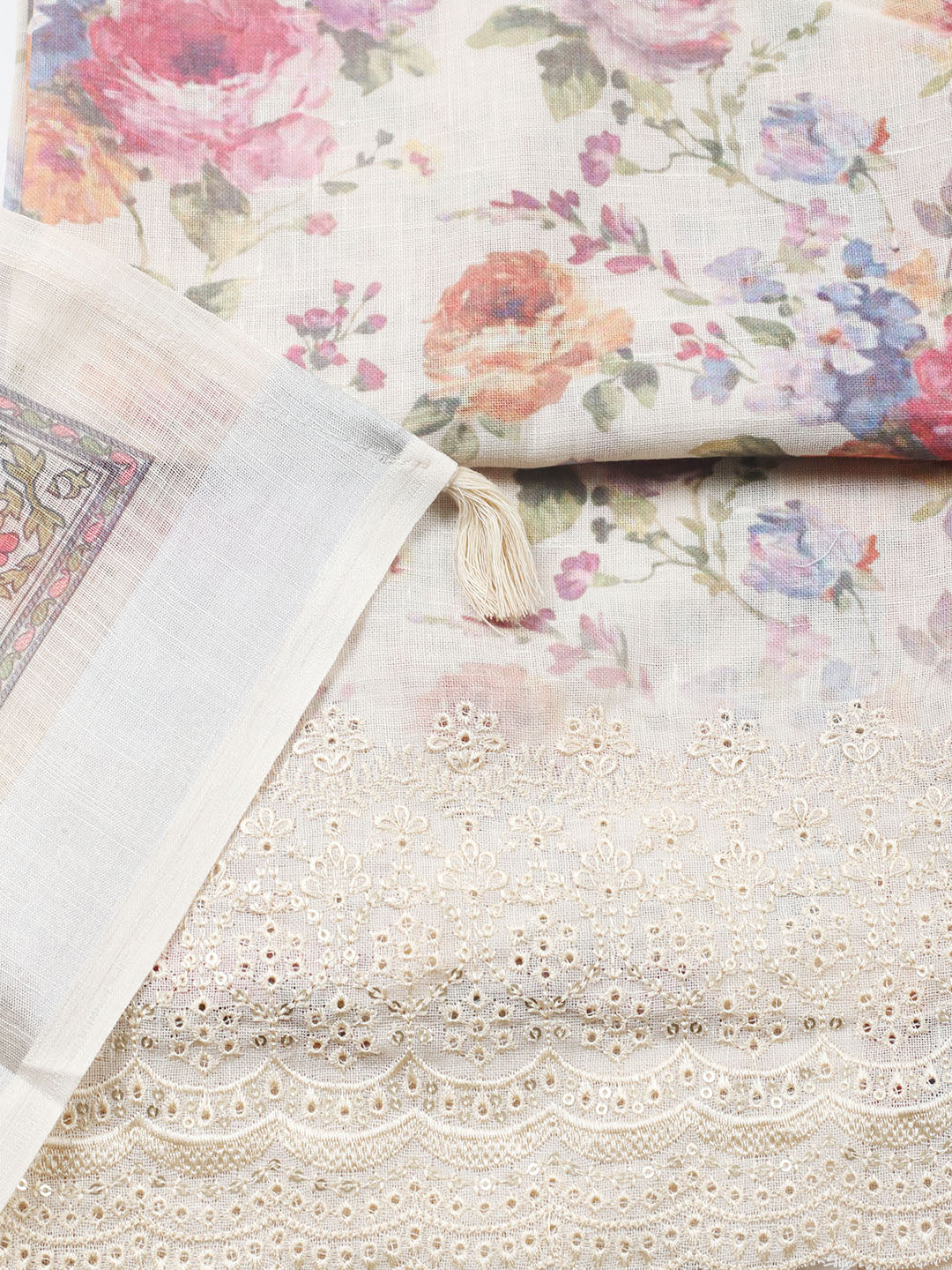 Embroidered Linen Blend Unstitched Suit With Pant &amp; Dupatta