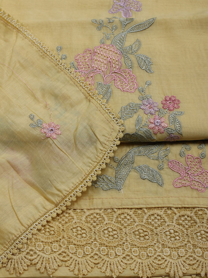 Embroidered Chanderi Unstitched Suit With Dupatta