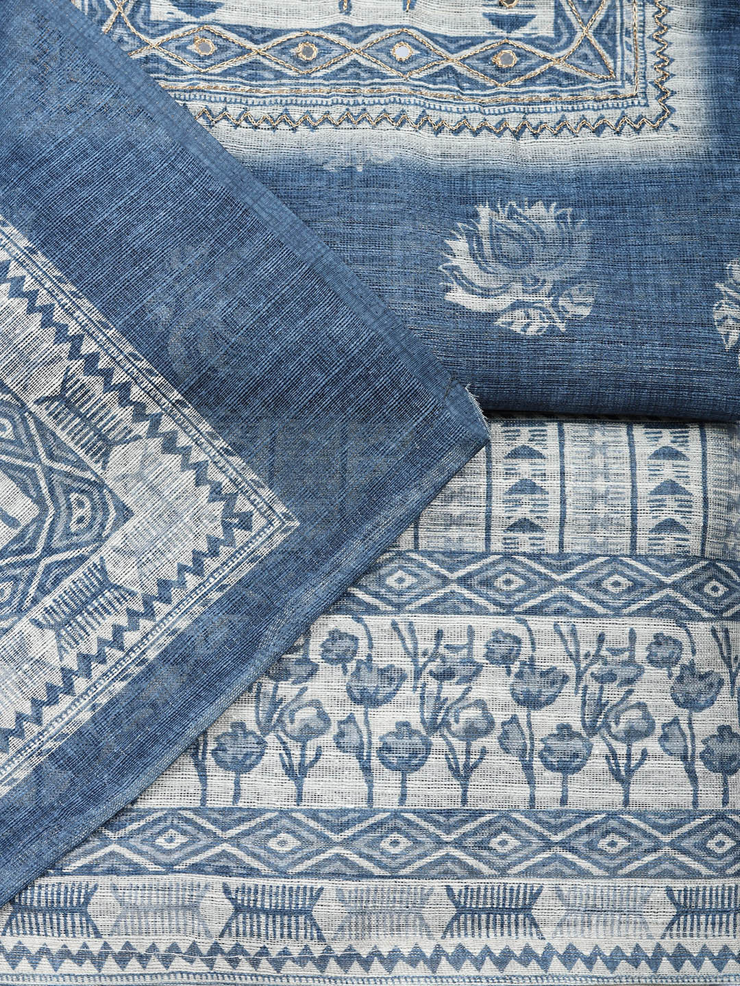 Embroidered Cotton Blend Unstitched Suit With Pant &amp; Dupatta