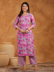 Printed Cotton Blend Kurta With Pants & Dupatta