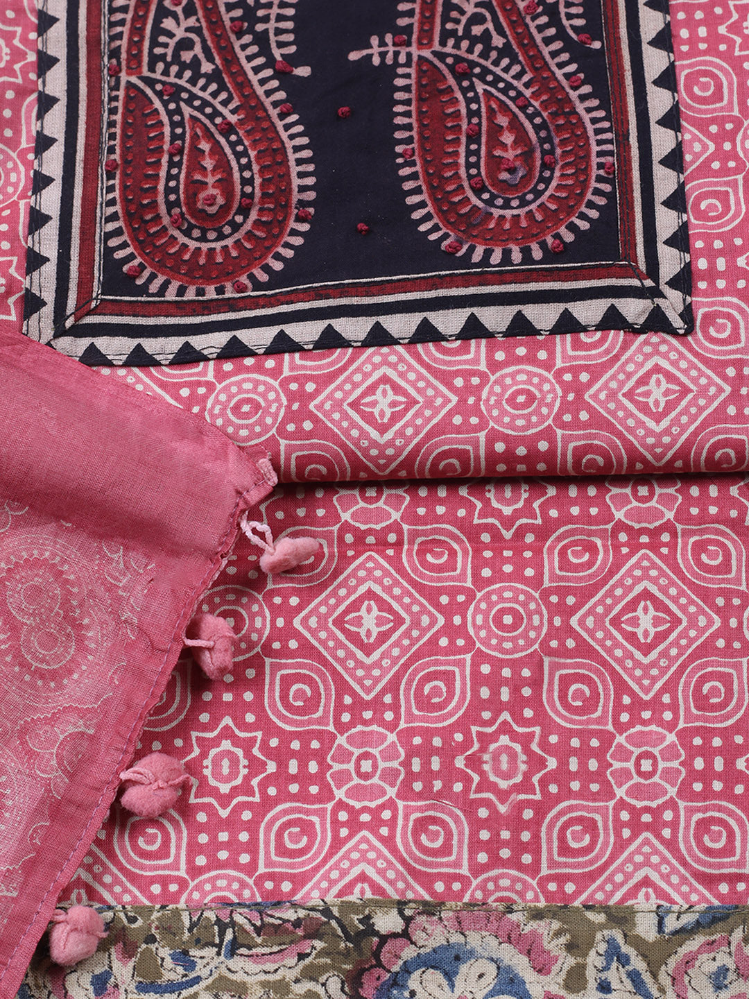 Printed Cotton Blend Unstitched Suit With Pant &amp; Dupatta