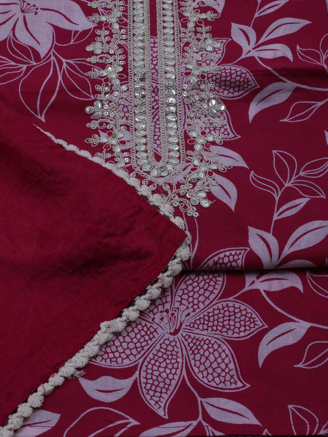 Neck Embroidered Cotton Blend Unstitched Suit With Dupatta