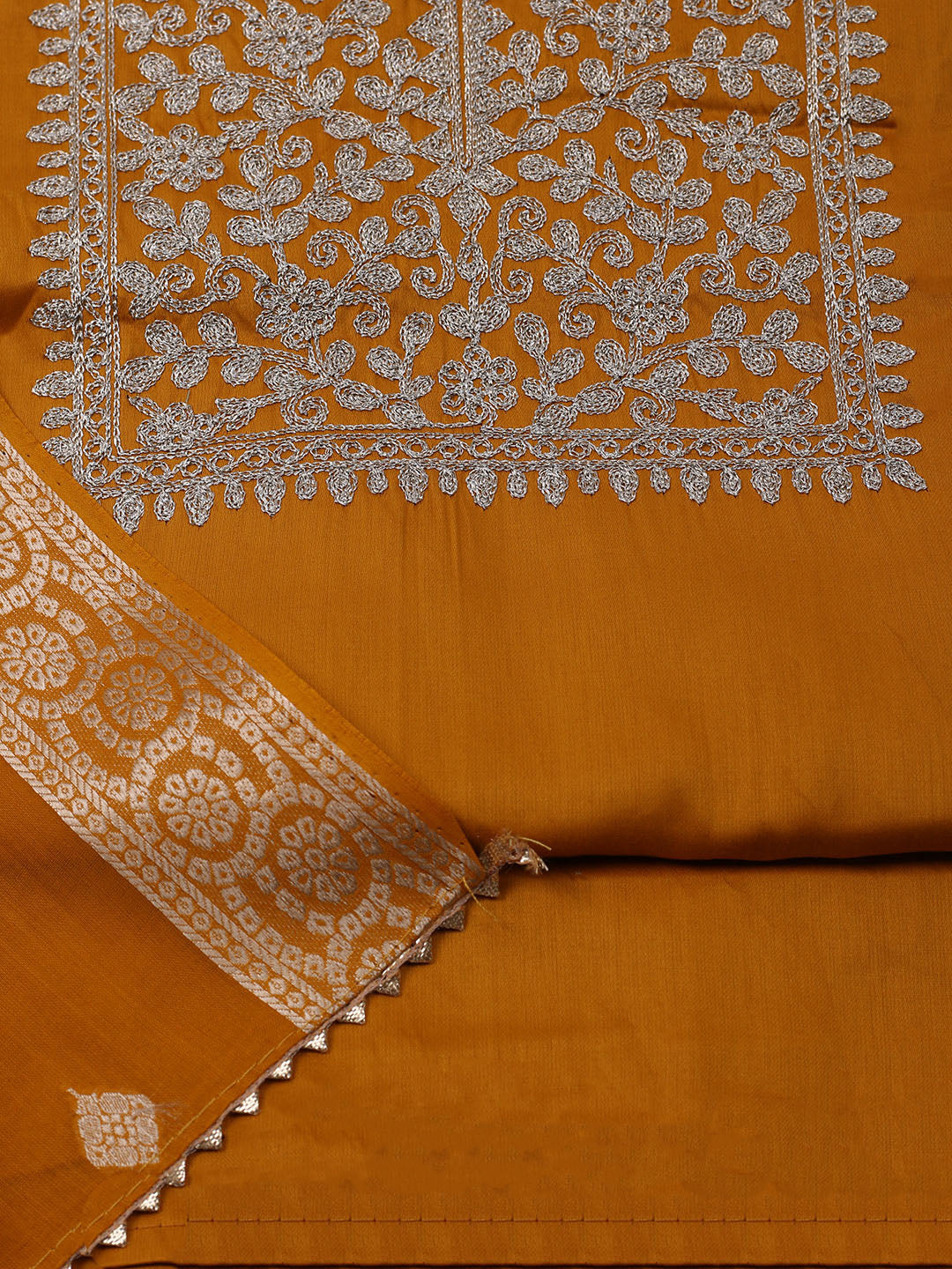 Neck Embroidered Chanderi Unstitched Suit With Dupatta