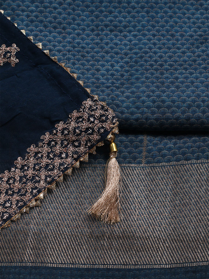 Embroidered Chanderi Unstitched Suit With Dupatta