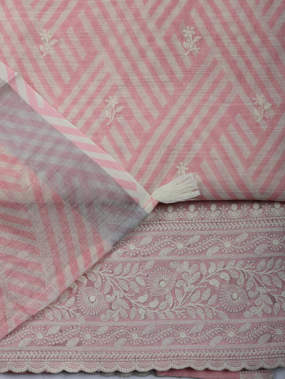 Embroidered Linen Blend Unstitched Suit With Pant &amp; Dupatta