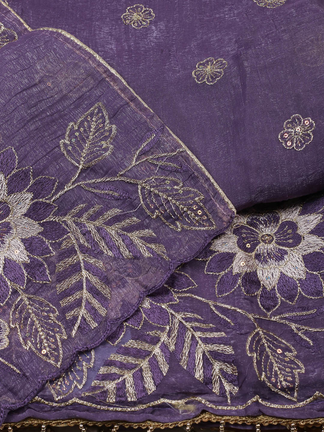 Embroidered Tissue Unstitched Suit With Pant &amp; Dupatta