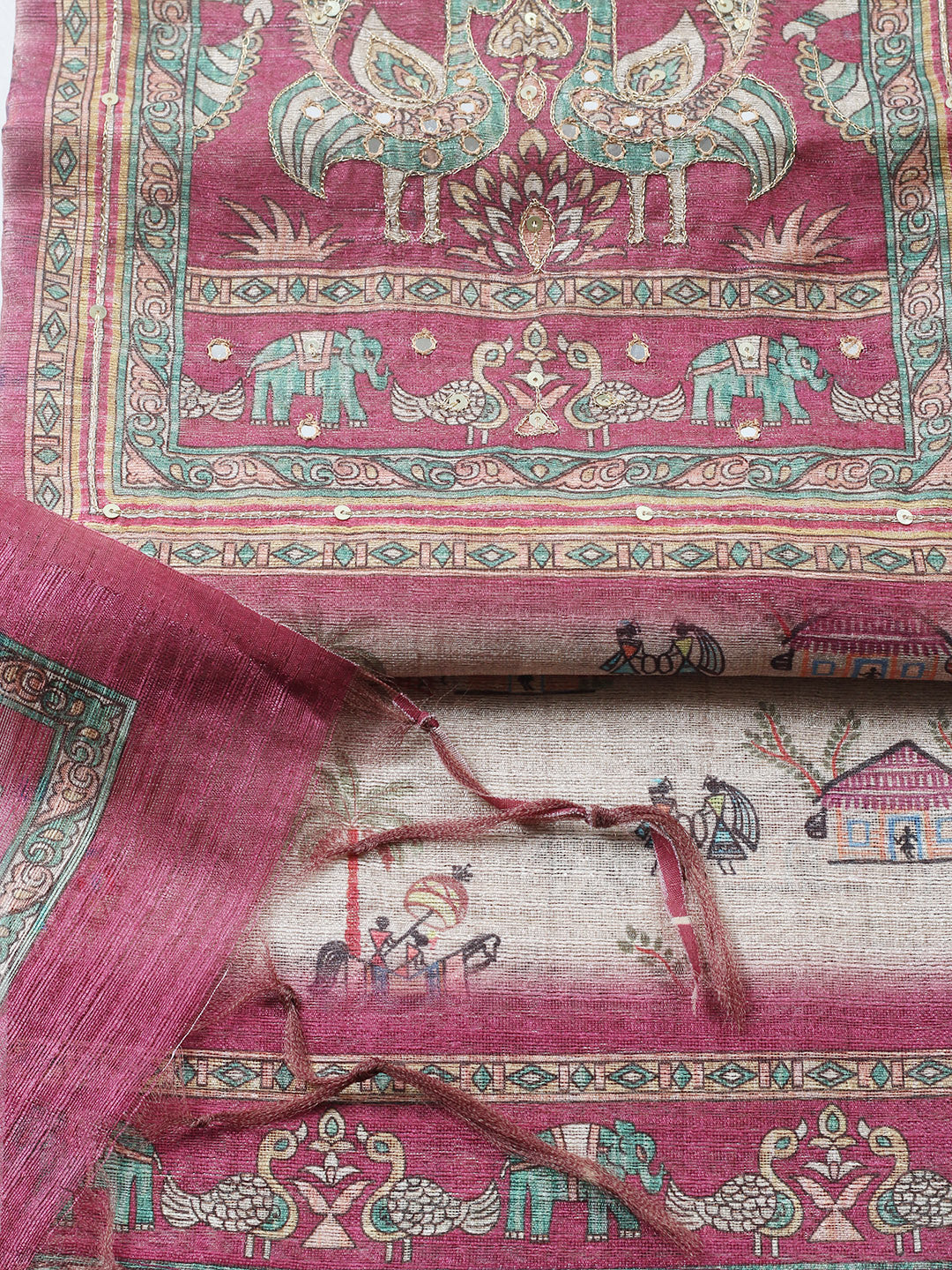 Embroidered Chanderi Unstitched Suit With Pant &amp; Dupatta