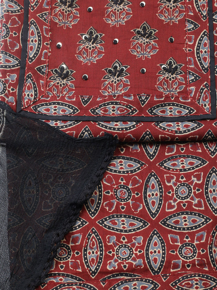 Printed Cotton Blend Unstitched Suit With Pant &amp; Dupatta