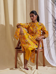 Floral Printed Collar Neck Muslin Kurta With Pants