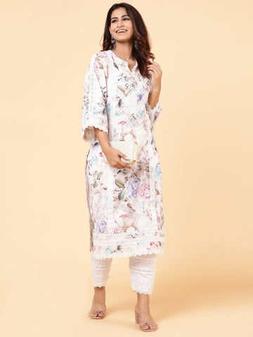 Floral Printed Cotton Kurta With Pants