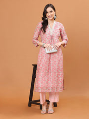 Floral Printed Cotton Kurta With Pants