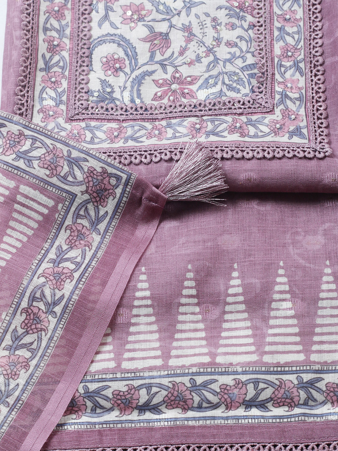 Embroidered Cotton Blend Unstitched Suit With Pant &amp; Dupatta