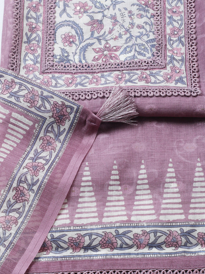Embroidered Cotton Blend Unstitched Suit With Pant &amp; Dupatta