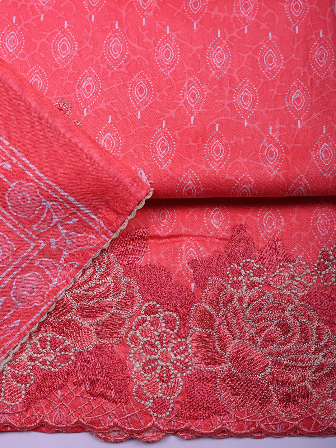 Printed Cotton Blend Unstitched Suit With Pant &amp; Dupatta