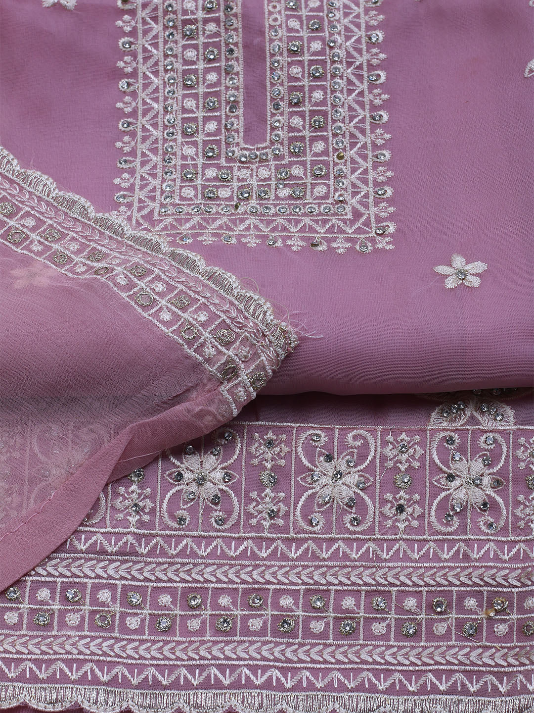 Embroidered Organza Unstitched Suit With Dupatta
