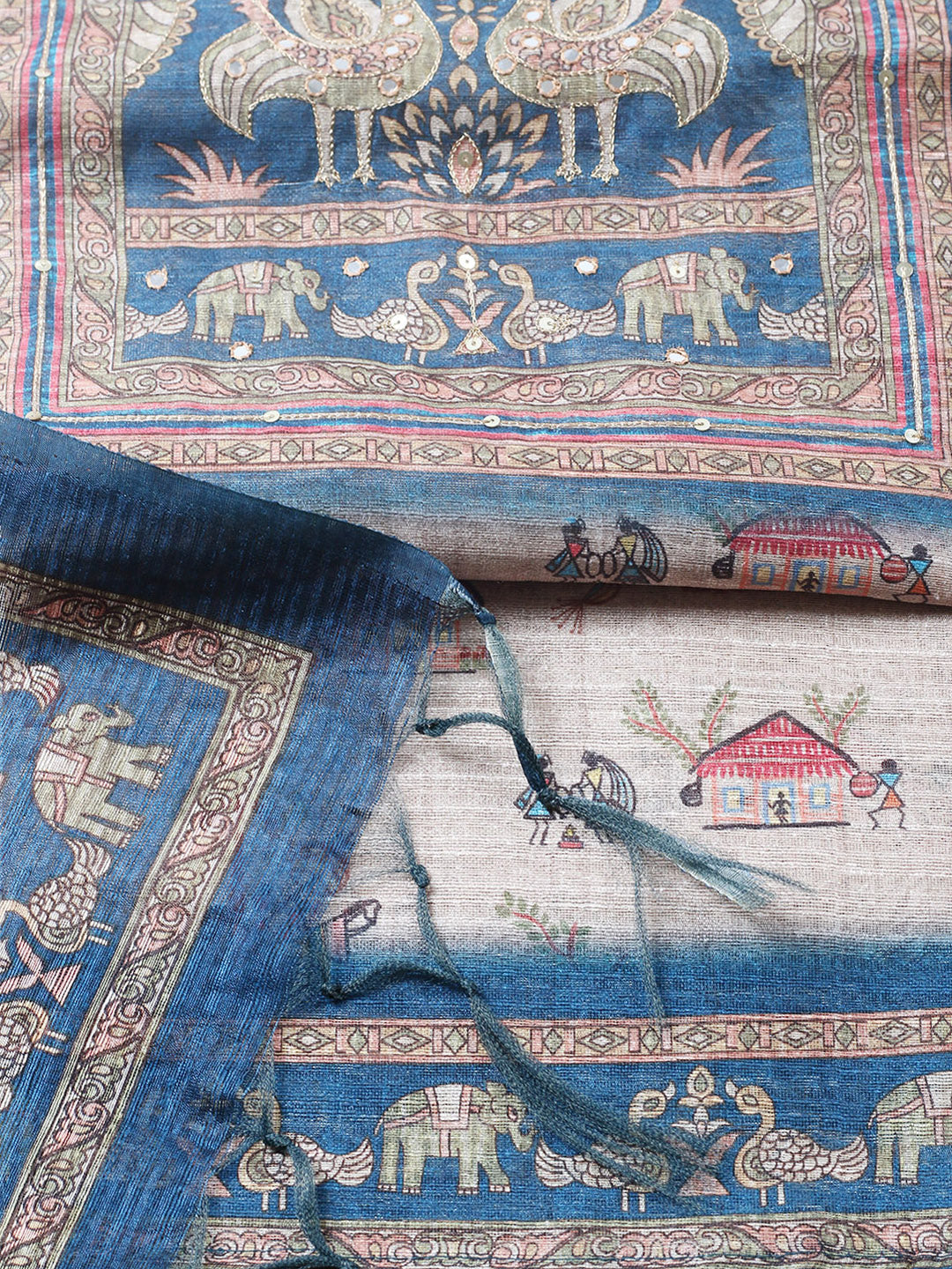 Embroidered Chanderi Unstitched Suit With Pant &amp; Dupatta