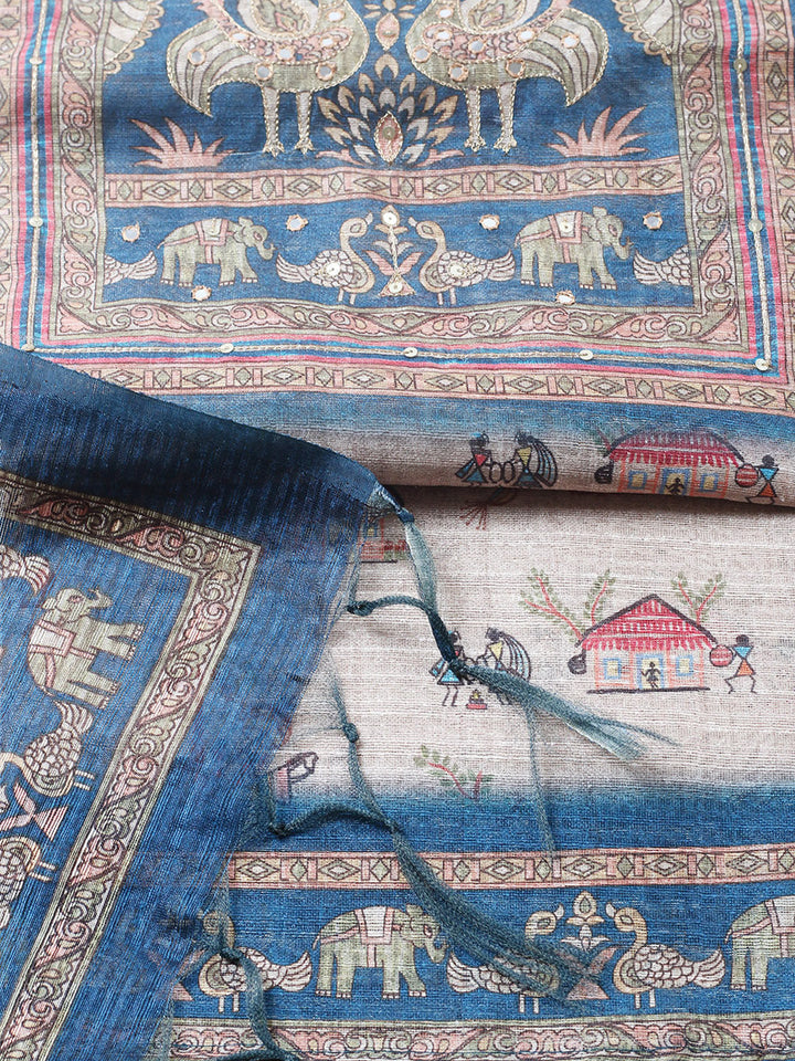 Embroidered Chanderi Unstitched Suit With Pant &amp; Dupatta